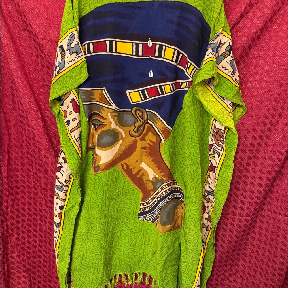 Black Magic Egyptian Inspired Kaftan Dress with Decorative Shells - One Size